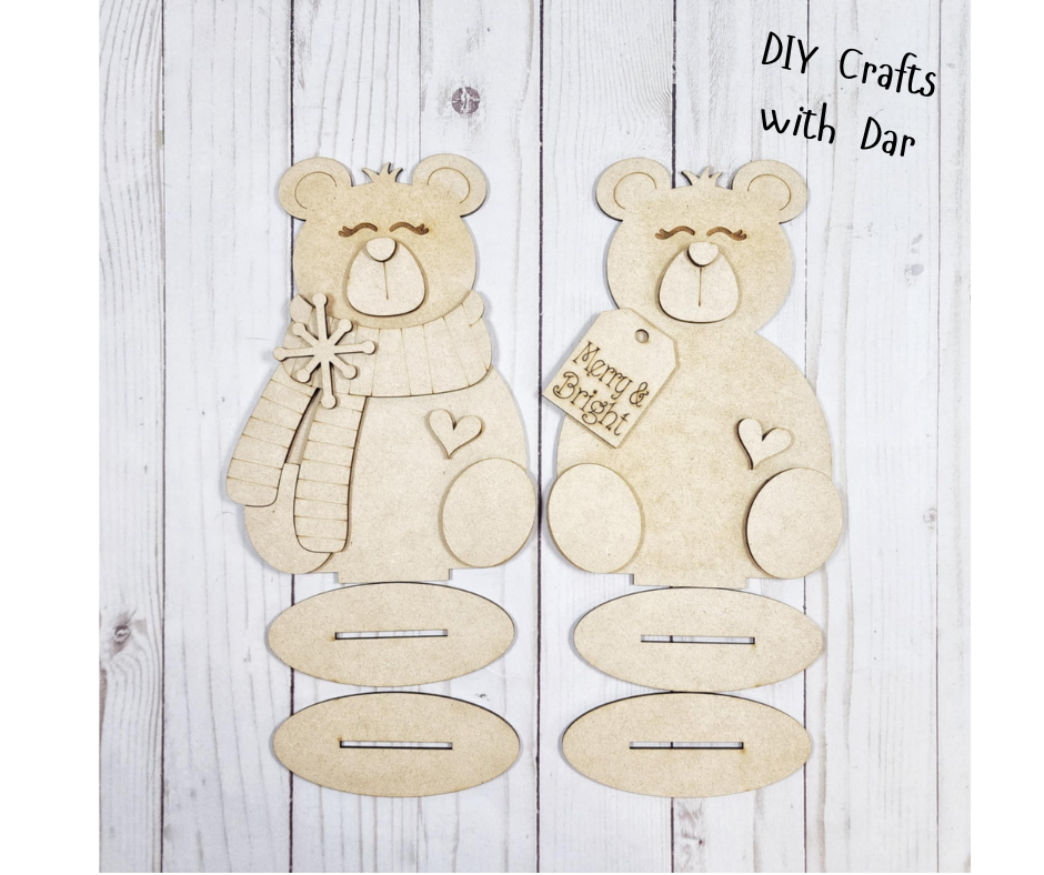 December - Add On Polar Bear Stander Set of 2 - unpainted wood cutouts, ready for you to paint