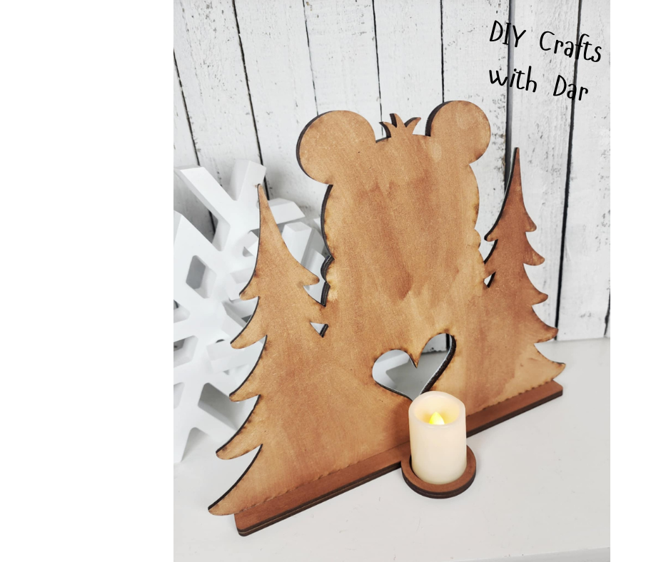 December - Add On Polar Bear with Trees Votive Stander - unpainted wood cutouts, ready for you to paint