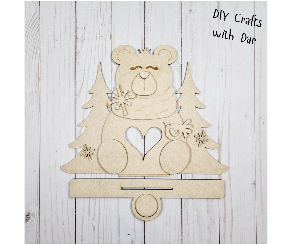December - Add On Polar Bear with Trees Votive Stander - unpainted wood cutouts, ready for you to paint