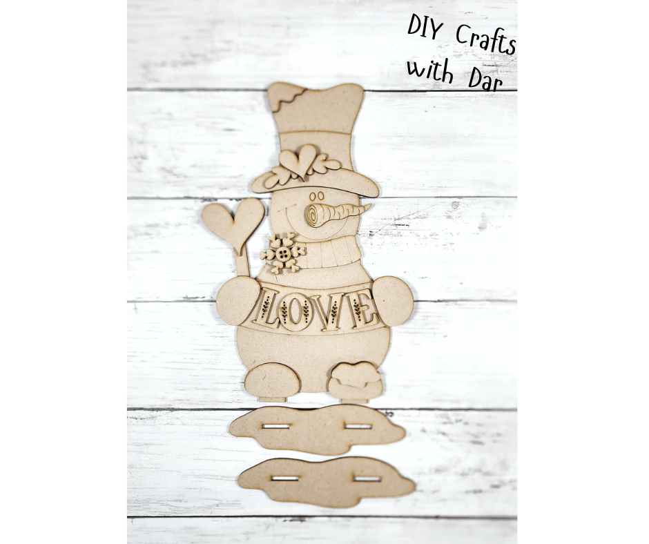 Be Mine Valentines Snowman Stander - cutout, unpainted wooden cutout, ready for you to paint