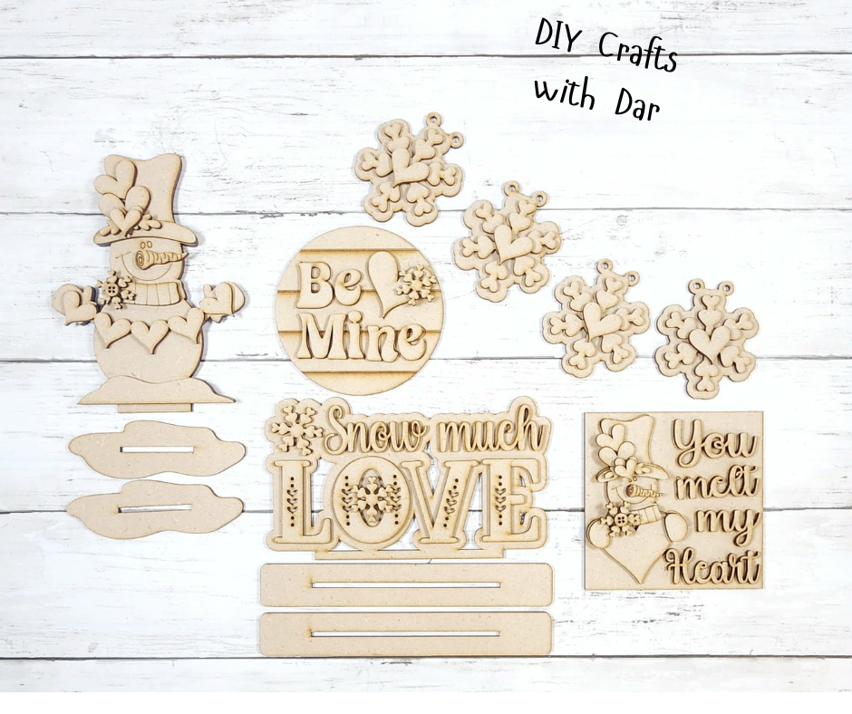 Valentines Snowman Decor Set - Tiered Tray Set - unpainted cutouts ready for you to paint and finish