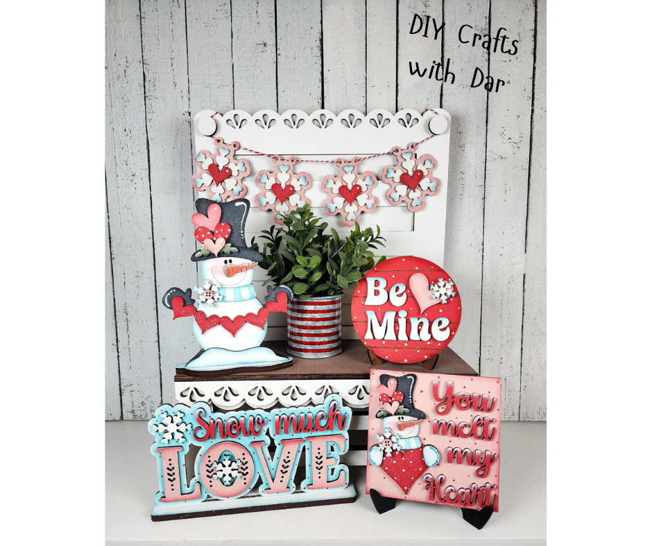 Valentines Snowman Decor Set - Tiered Tray Set - unpainted cutouts ready for you to paint and finish