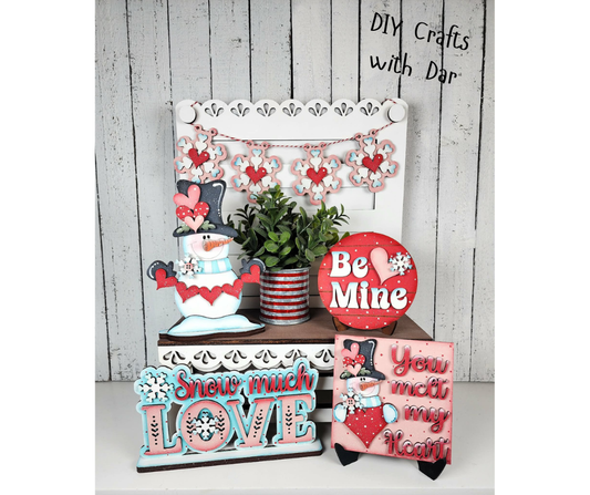 Valentines Snowman Decor Set - Tiered Tray Set - unpainted cutouts ready for you to paint and finish