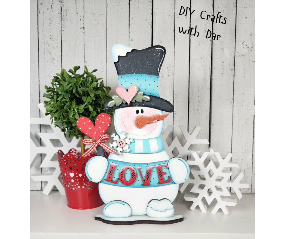 LOVE Valentines Snowman Stander - cutout, unpainted wooden cutout, ready for you to paint -