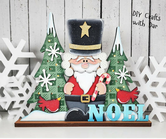 January - Add On - Lighted Nutcracker with Trees Stander - unpainted wood cutouts, ready for you to paint