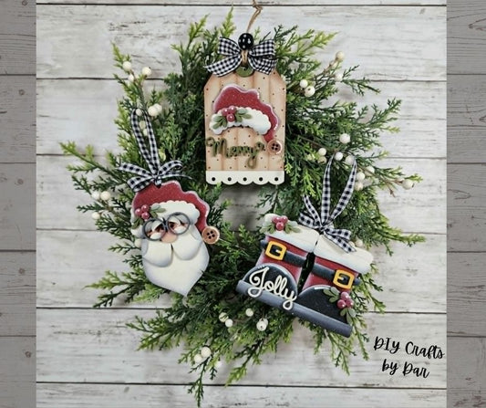 Jolly St. Nick Christmas Ornaments set of 3 - unpainted cutouts, ready for you to paint