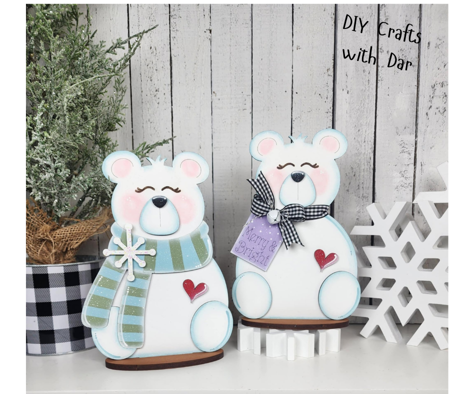 December - Add On Polar Bear Stander Set of 2 - unpainted wood cutouts, ready for you to paint
