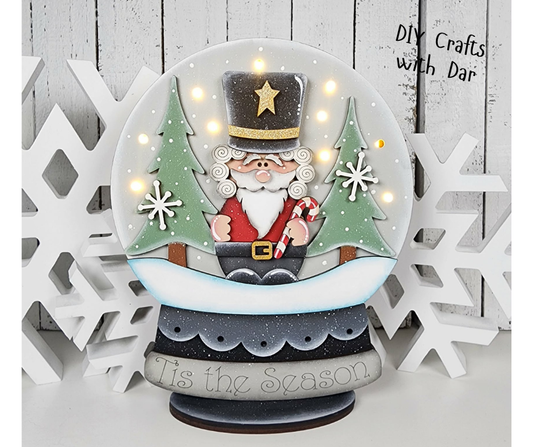 January - Add On - Lighted Nutcracker Snow Globe Stander - unpainted wood cutouts, ready for you to paint