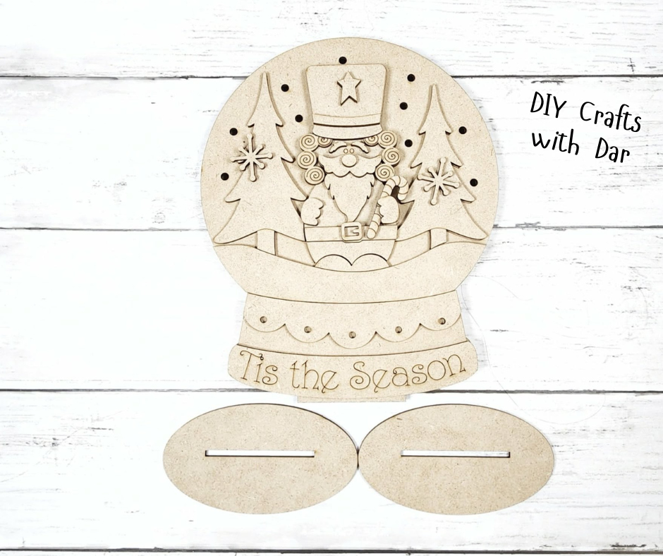 January - Add On - Lighted Nutcracker Snow Globe Stander - unpainted wood cutouts, ready for you to paint