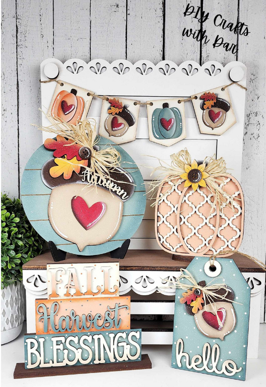 Fall Harvest Decor Set - Tiered Tray Set - unpainted cutouts