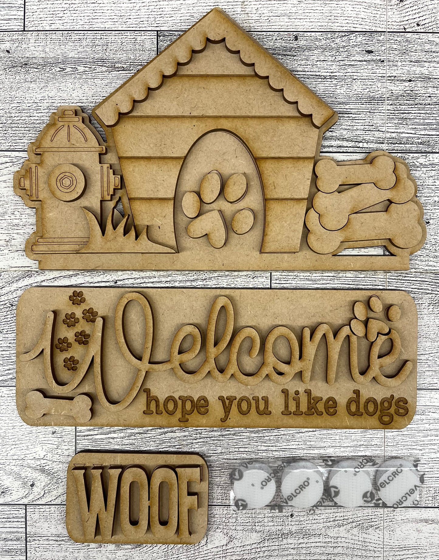 Dog - Hope you like Dogs - Truck insert only, unpainted wood cutouts, ready for you to paint, does not include truck or fence