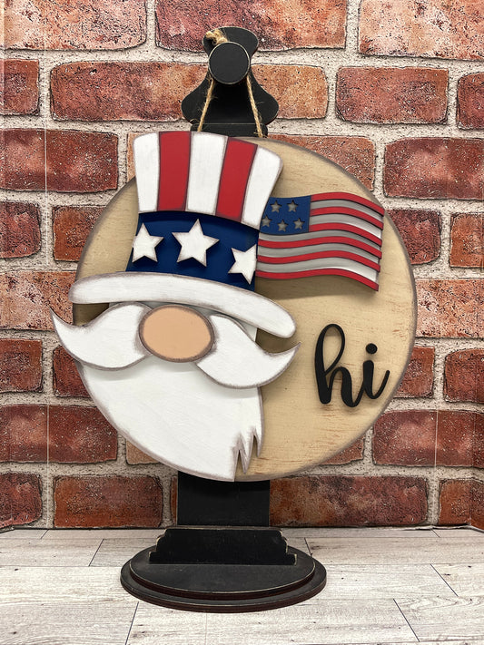 4th of July Gnome  Changeable Door Sign cutouts - unpainted wooden cutouts, ready for you to paint