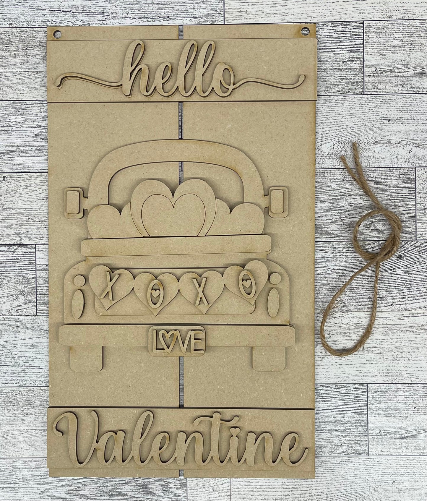 Hello Valentine Door Sign cutouts unpainted ready for you to finish