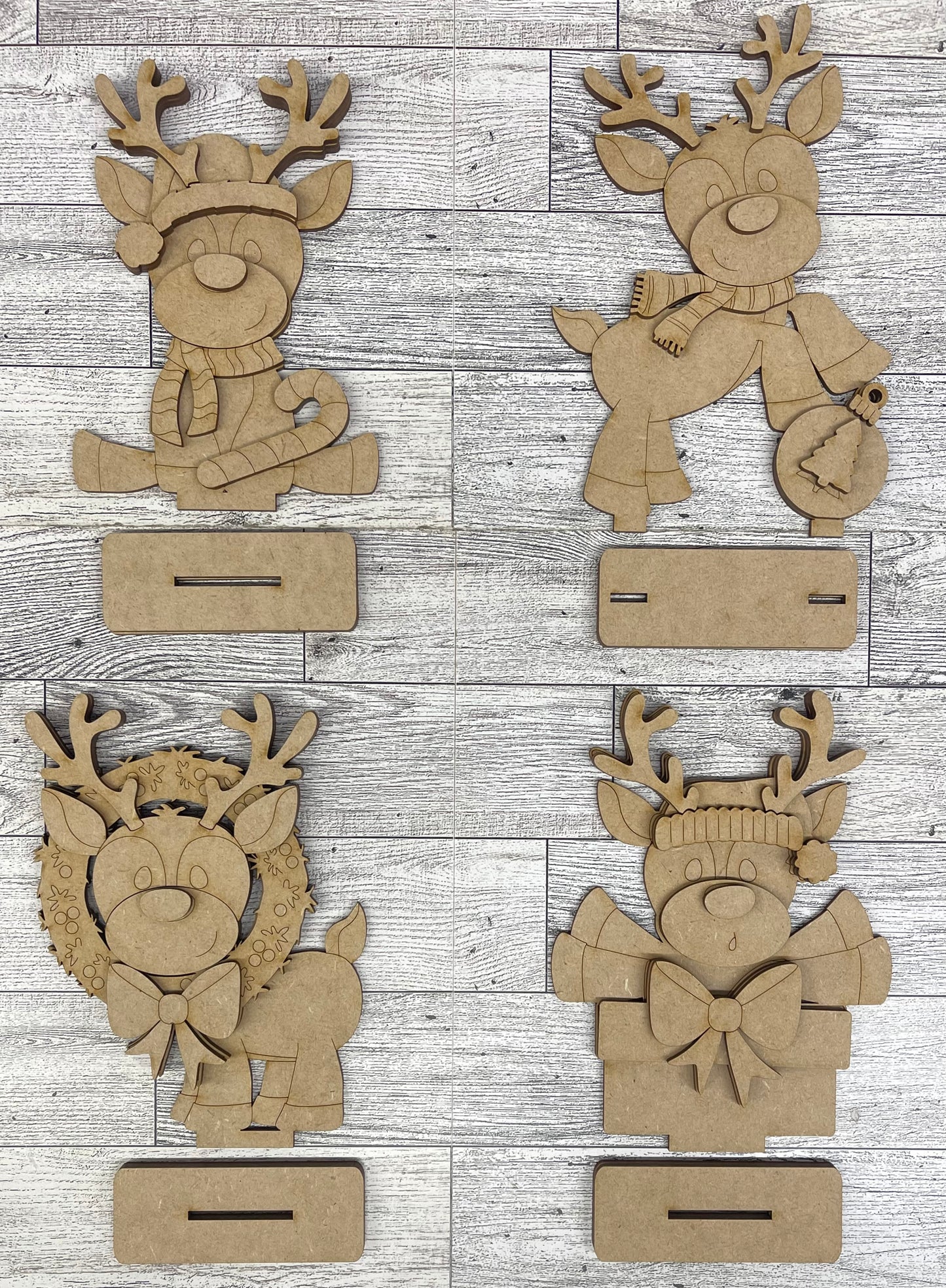 November- Add On Reindeer set of 4 Stander - unpainted wood cutouts, ready for you to paint