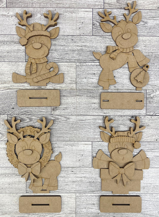 November- Add On Reindeer set of 4 Stander - unpainted wood cutouts, ready for you to paint