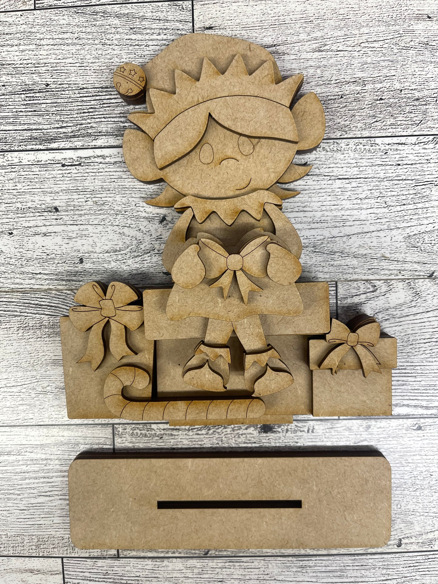Boy and Girl Elf Shelf Sitters and Presents to sit or Couch - unpainted wood cutouts, ready for you to paint