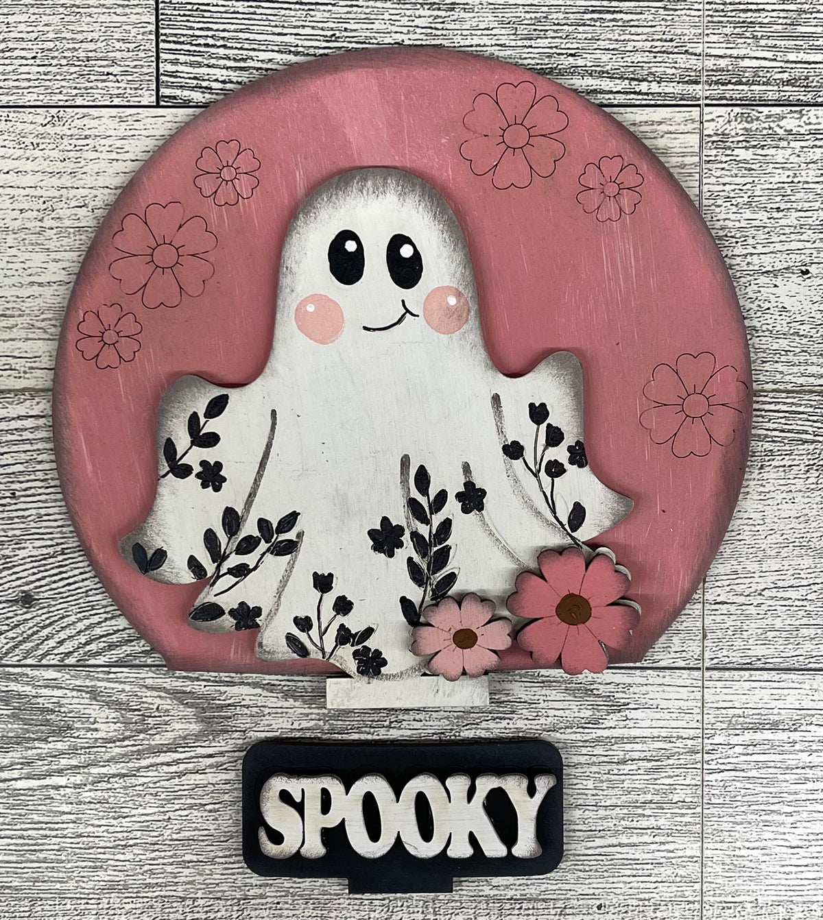 Ghost with Flowers Beaded Globe Insert Add-On - unpainted wood cutouts, ready for you to paint
