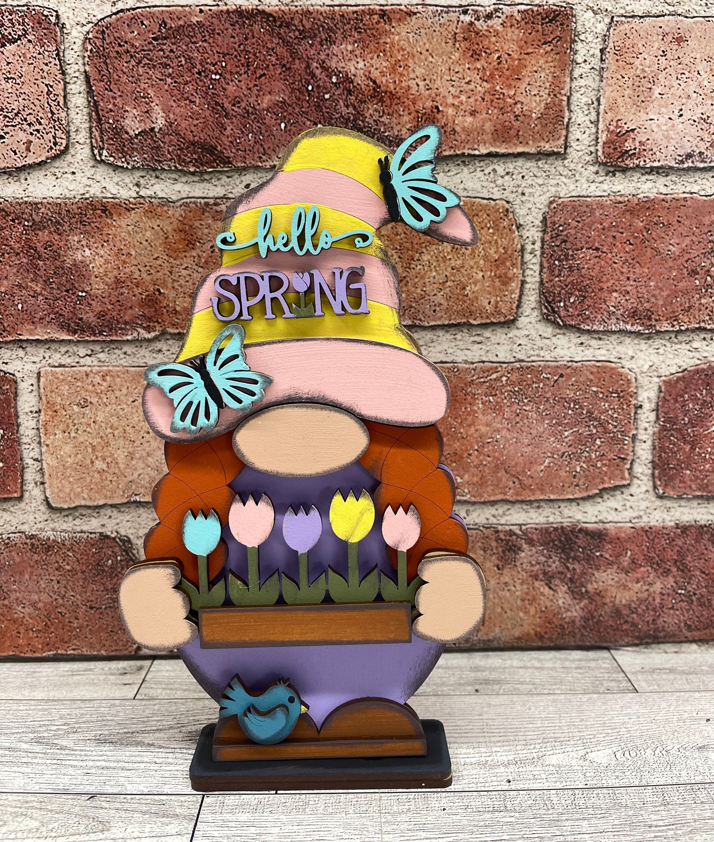 Hello Spring boy or girl  Gnome with wood cutouts, unpainted wooden cutout - ready for you to paint