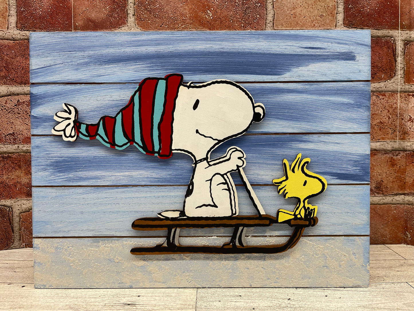 Snoopy & Woodstock on Sled - Peanuts Gang Cutout unpainted wood ready for you to paint