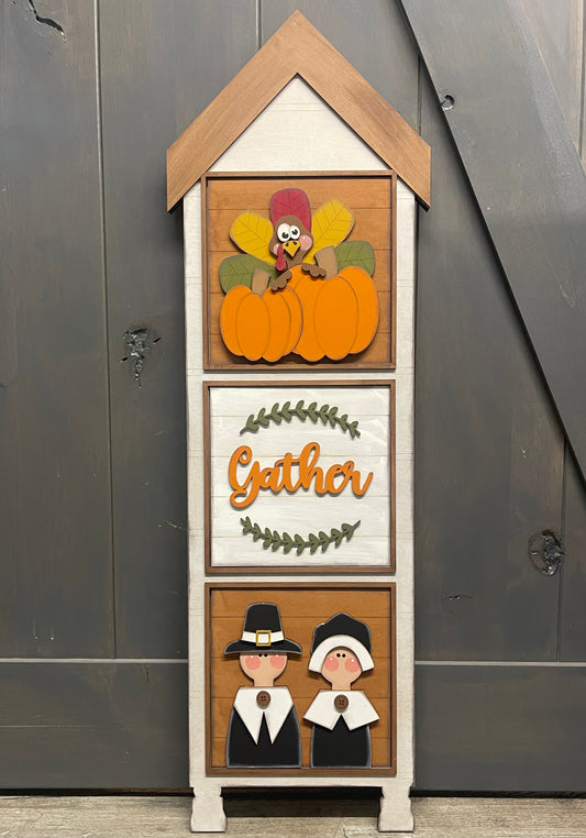 Both October 2025 Insert and blocks only - October Craft Kit - Hello Door Sign Insert and Turkey Kit- doesn't include the door sign House Ladder Blocks Only unpainted cutouts, Sign backer and house leaning ladder
