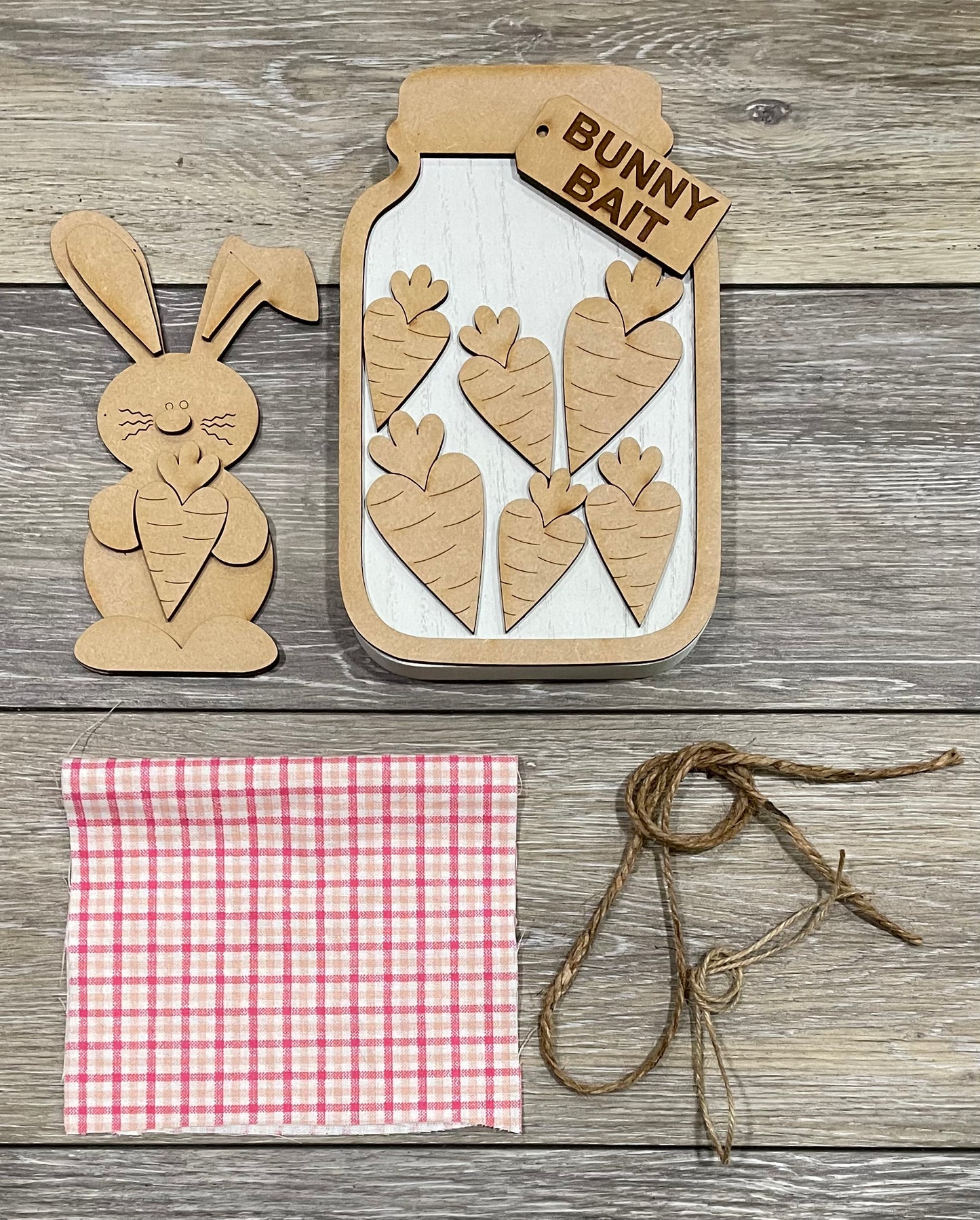 Bunny Bait Mason Jar Kit - Wood Cutouts unpainted ready for you to paint