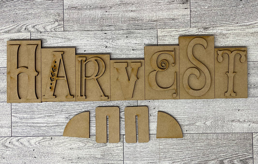 Harvest word kit - wood pieces, unpainted wood cutouts, ready for you to paint, scrapbook paper is not included