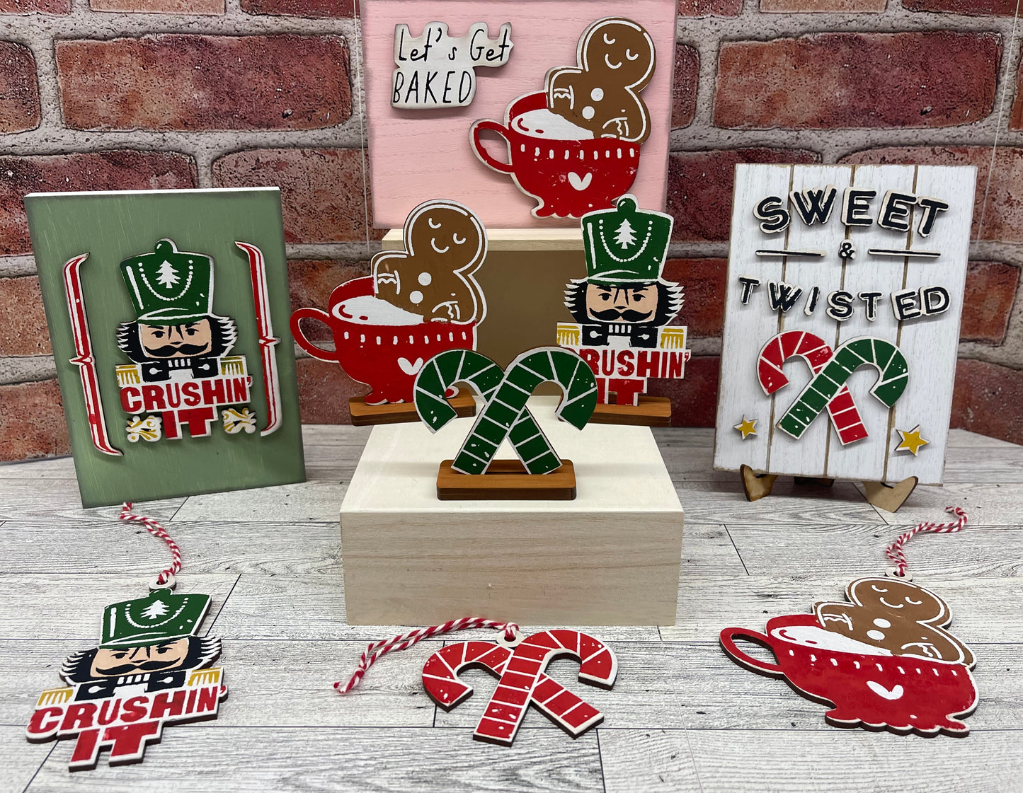 Sweet & Twisted - Gingerbread Cocoa, Nutcracker & Candy Cane cutouts - unpainted wooden cutouts, ready for you to paint