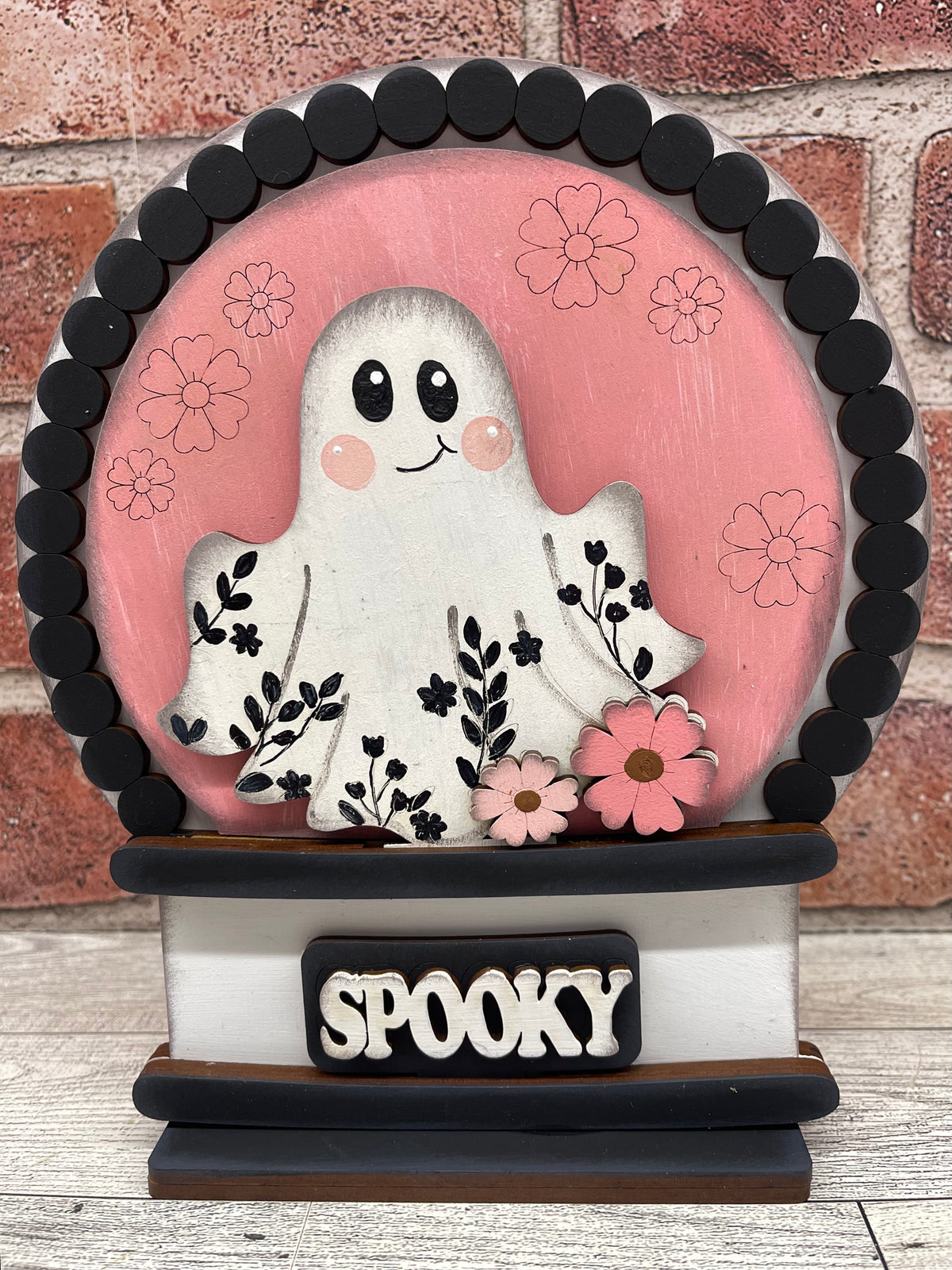 Ghost with Flowers Beaded Globe Insert Add-On - unpainted wood cutouts, ready for you to paint