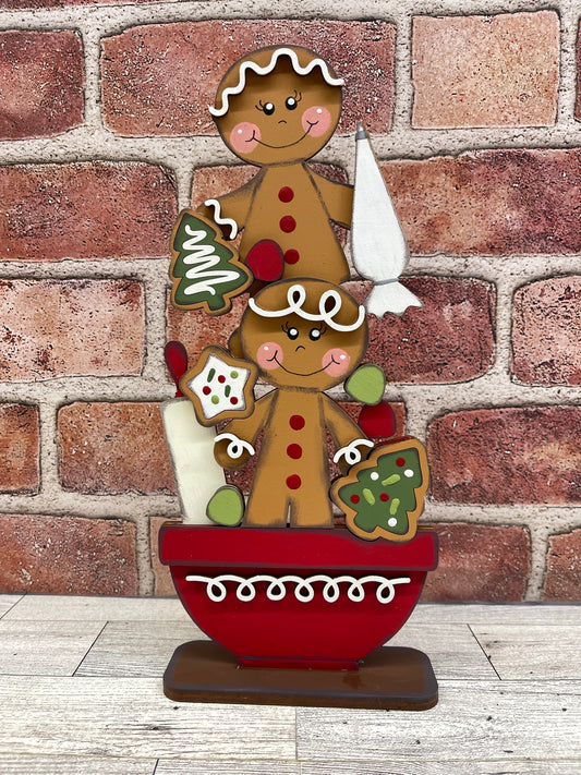 $10.00 Tuesday-  Gingerbread Couple in Mixing Bowl Stander - unpainted cutouts ready for you to finish
