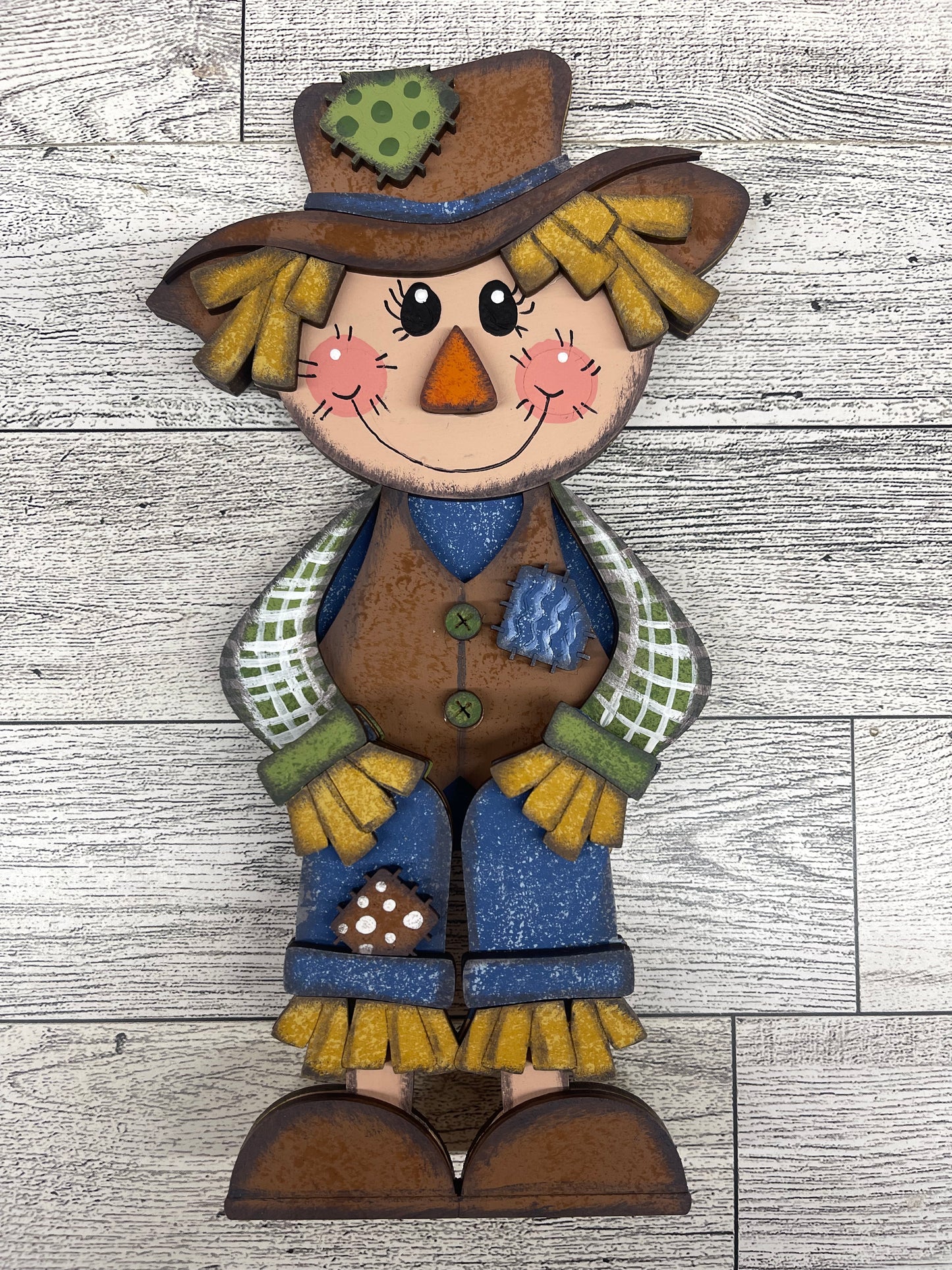 $5.00 or 12.00 Tuesday - Scarecrow Boy or Girl Shelf Sitters with Hay unpainted cutouts ready for you to finish