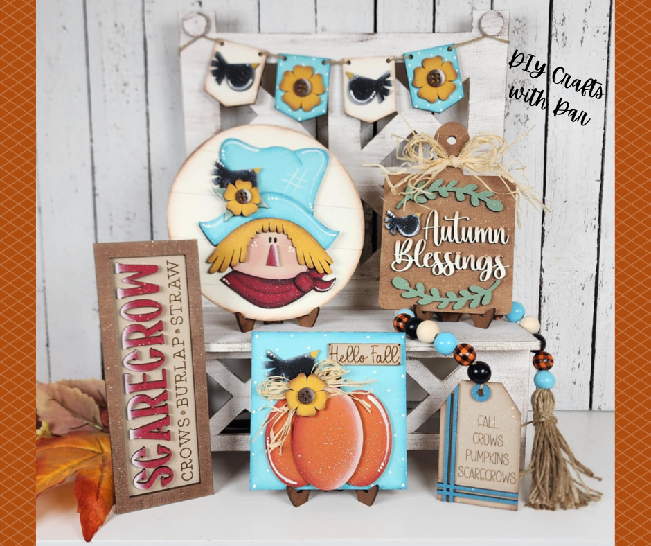 Fall Scarecrow Decor Set - Tiered Tray Set - unpainted cutouts