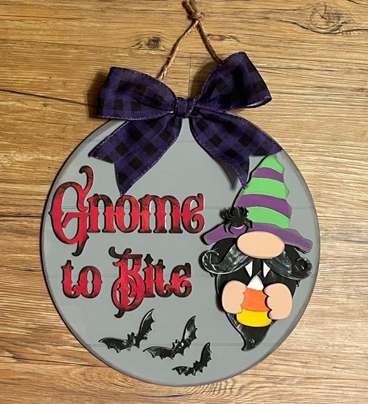 Gnome to Bite - Halloween Door Sign Kit, DIY Kit - unpainted wood cutouts