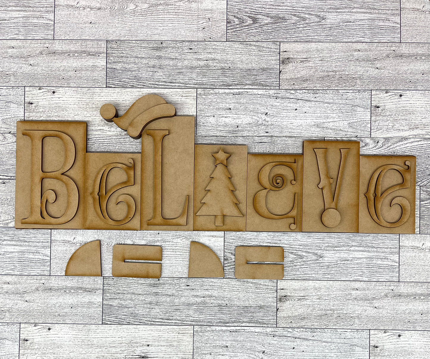 Believe word kit - wood pieces, unpainted wood cutouts, ready for you to paint, scrapbook paper is not included