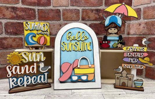 May Monthly Craft Kit -  - Summer Beach themed - does not include frame or plain arch or HOME arch frame sold separately - unpainted ready for you to finish