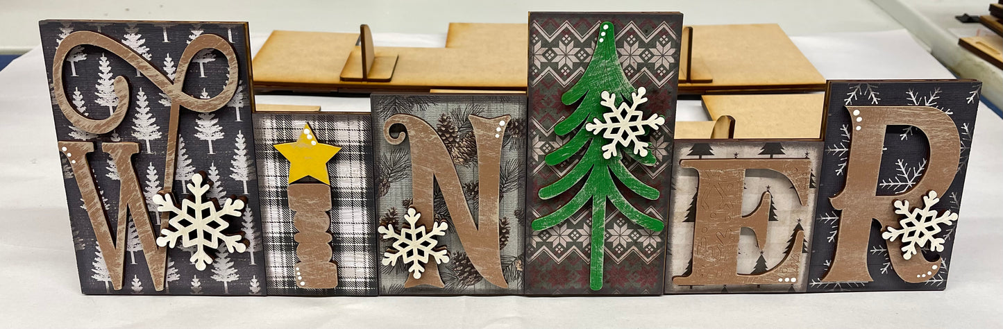 Winter word kit - wood pieces, unpainted wood cutouts, ready for you to paint, scrapbook paper is not included