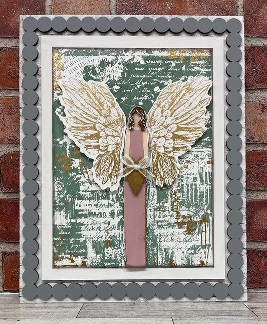 Painterly Angel with frame - wood pieces, unpainted wood cutouts, ready for you to paint, wings are not included