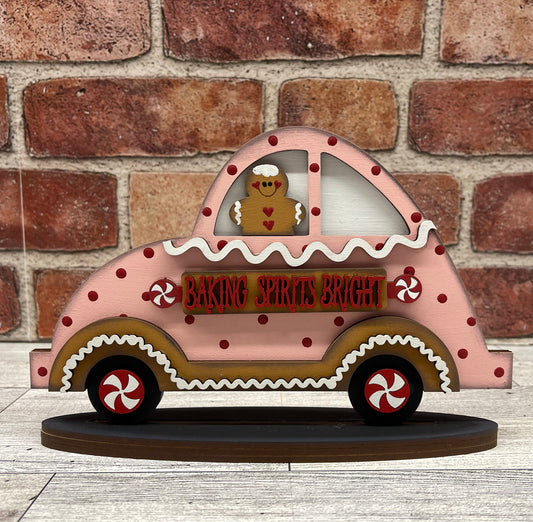 Gingerbread Car shelf sitters cutouts, unpainted wooden cutout, ready for you to paint