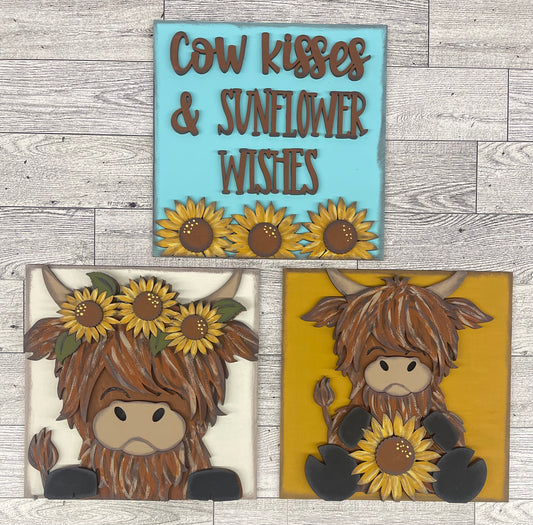 Both July 2025 Insert and blocks only - July Craft Kit - Hello Door Sign Insert and House Ladder Blocks Only unpainted cutouts, Bonus Sunflower Gnome Kit- doesn't include the door sign backer and house leaning ladder