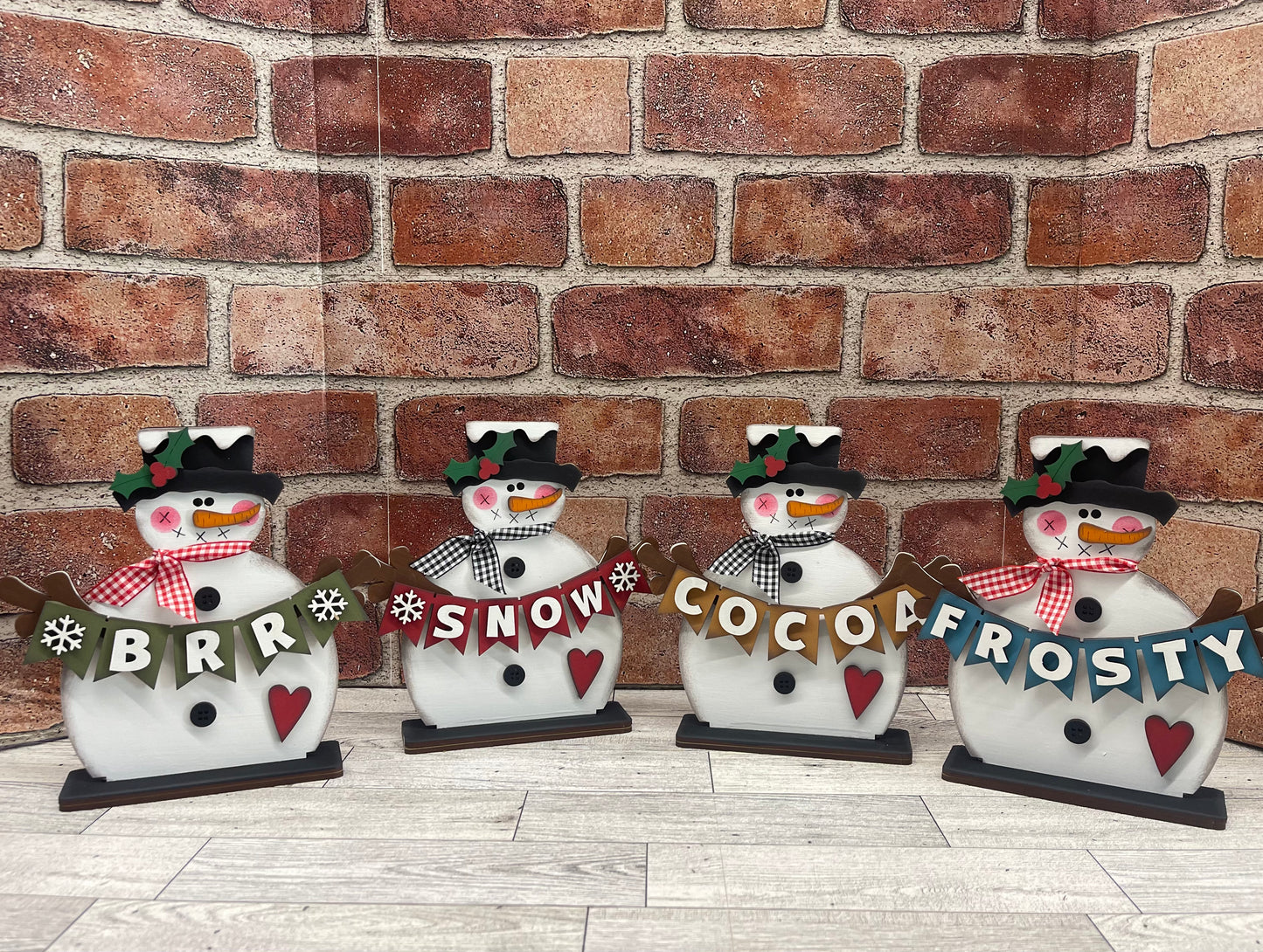 Snowman holding banners- Brr, Frosty, Cocoa cutouts, unpainted wooden cutout, ready for you to paint