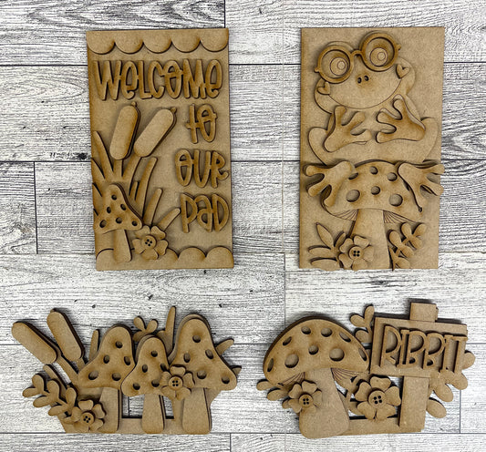 Frog - Welcome to our Pad  Insert for the Cottage Cabinet - unpainted wooden cutouts, ready for you to paint (Copy)