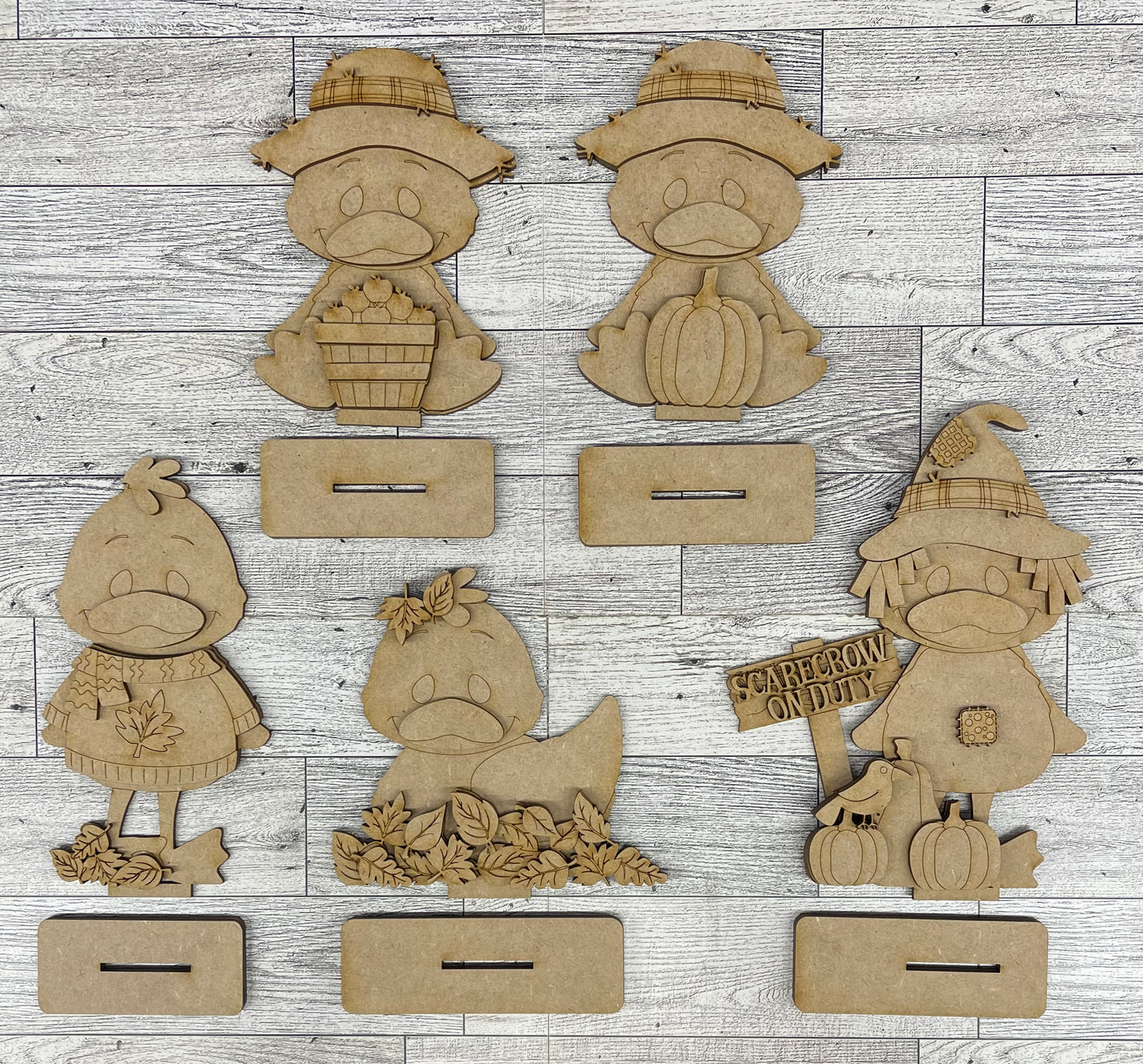 Fall Duck Standers Set of Five - unpainted cutouts, ready to paint