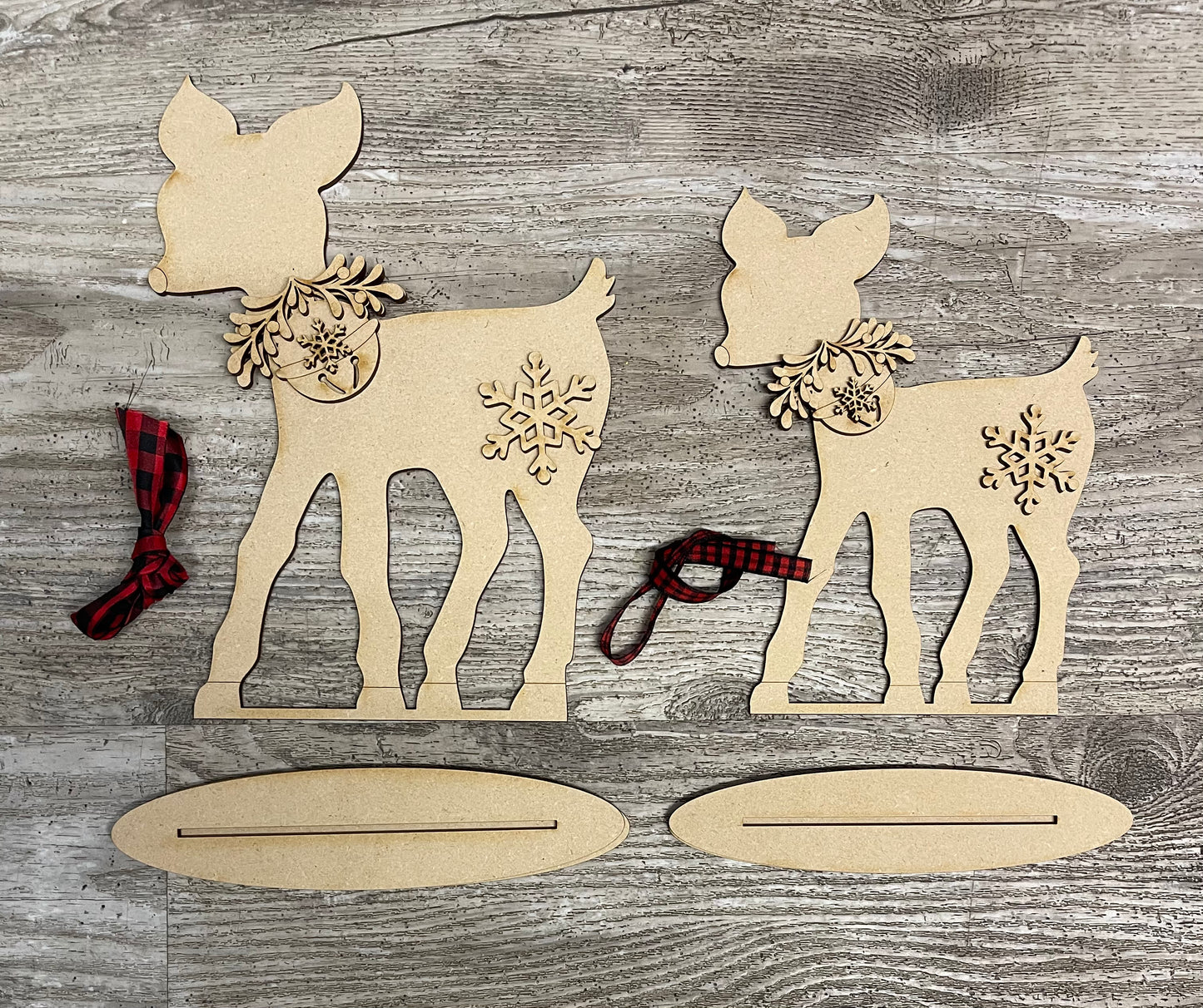 Mistletoe Deer - Set of 2 wood cutouts, unpainted ready for you to finish