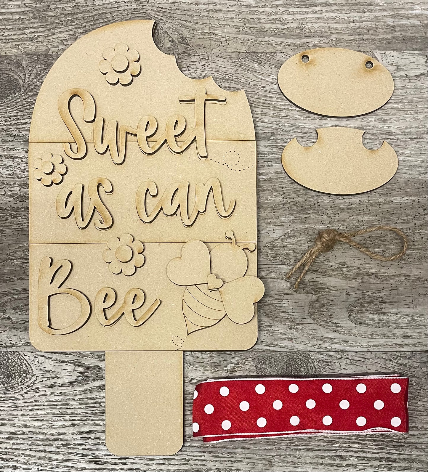 Sweet as can Bee Valentines Popsicle cutout, unpainted wooden cutout - ready for you to paint