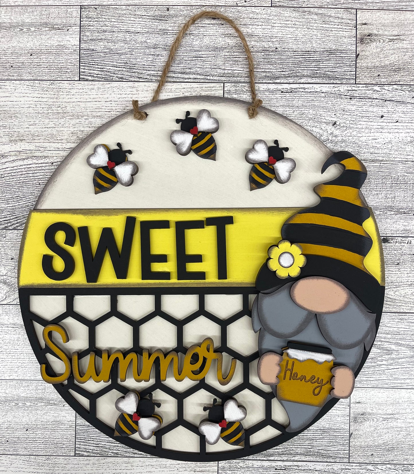 Sweet Summer Bee Gnome round sign kit, unpainted wooden cutouts - diy kit ready for you to paint, includes the circle