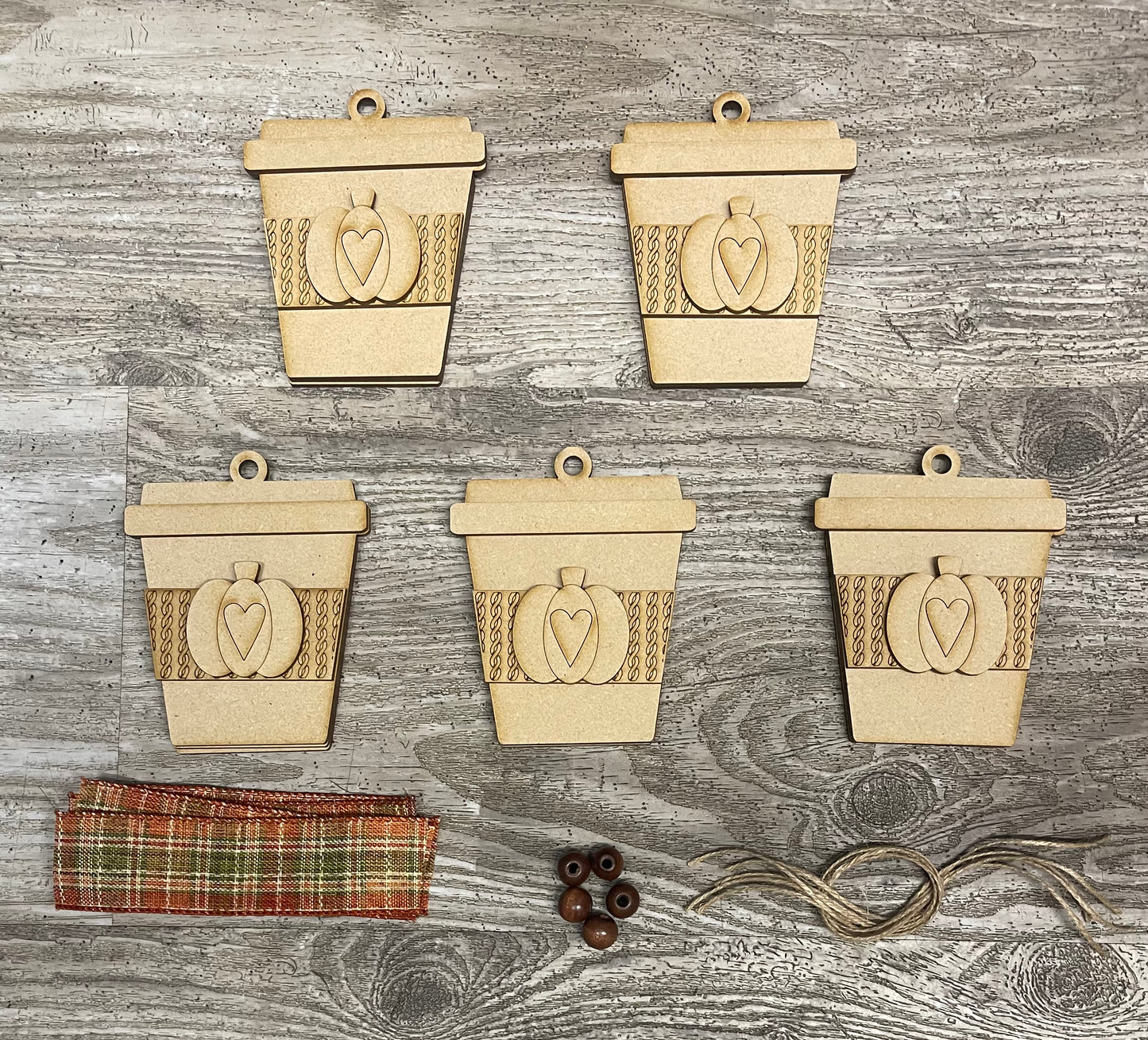 Pumpkin Latte Gift Card Holder DIY Kit - unpainted wood cutouts
