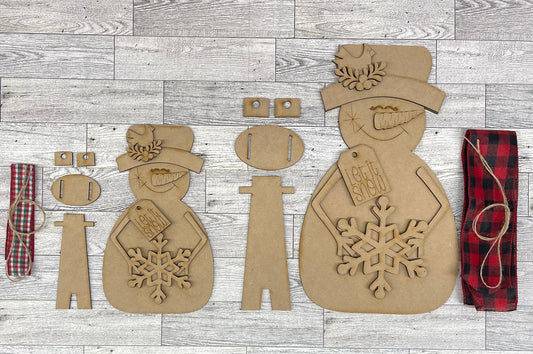 Snowman standing large and small wood cutouts, unpainted ready for you to paint