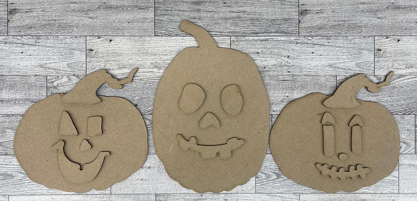Pumpkin Pals - trio of pumpkins unpainted cutouts