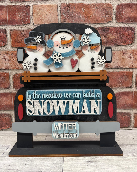 Winter - Snowmen - In the meadow we can build a Snowman Truck insert only, unpainted wood cutouts, ready for you to paint, does not include truck
