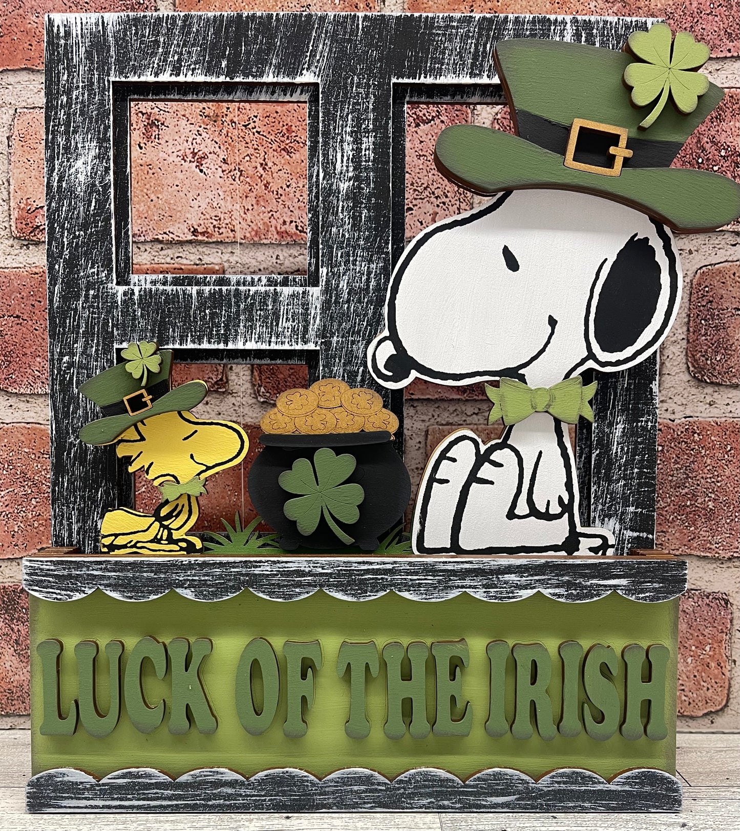 Peanuts - Snoopy & Woodstock St. Patricks - Insert for Changeable Window Box unpainted wood cutouts, ready for you to paint