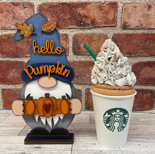 Hello Pumpkin Gnome with cutout,unpainted wooden cutout - ready for you to paint
